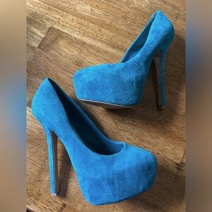 Steve Madden Aqua Suede Stiletto Pumps Platform Heels Size 6.5